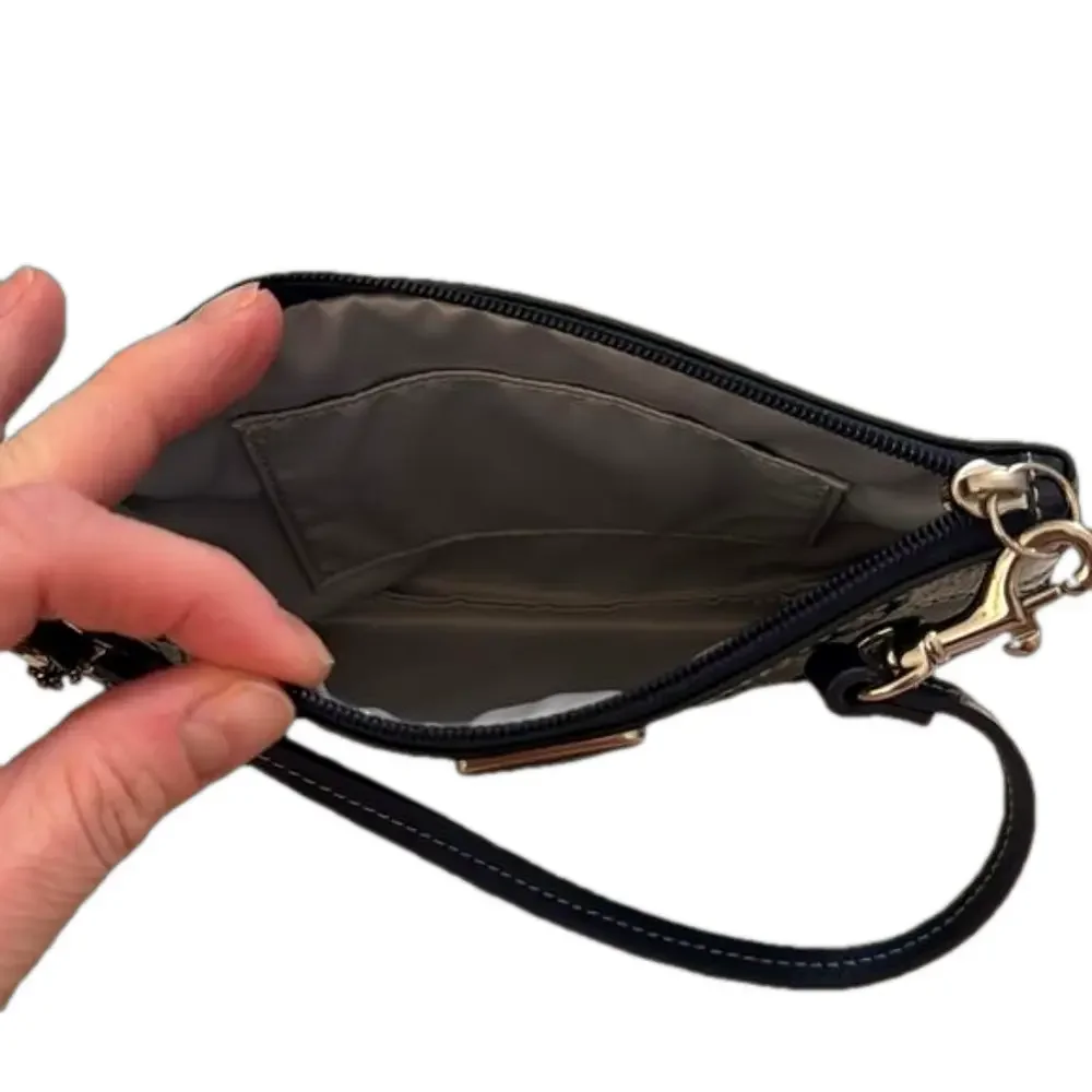 COACH Navy Blue Patented Leather Signature Stitch Wristlet